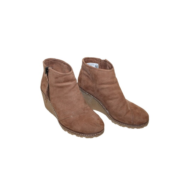 Toms Shoes - TOMS Leila Suede Wedge Ankle Booties Women 5 Tan
